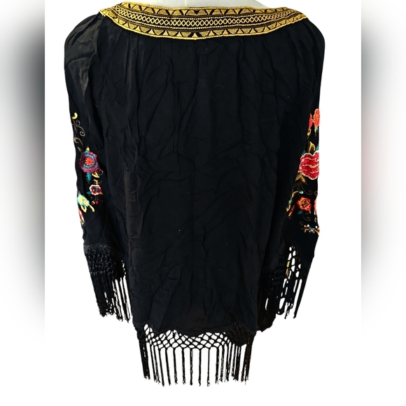 Forever 21 Floral Embroidered Tunic W/ Fringe Detail Sz Large - Picture 3 of 6